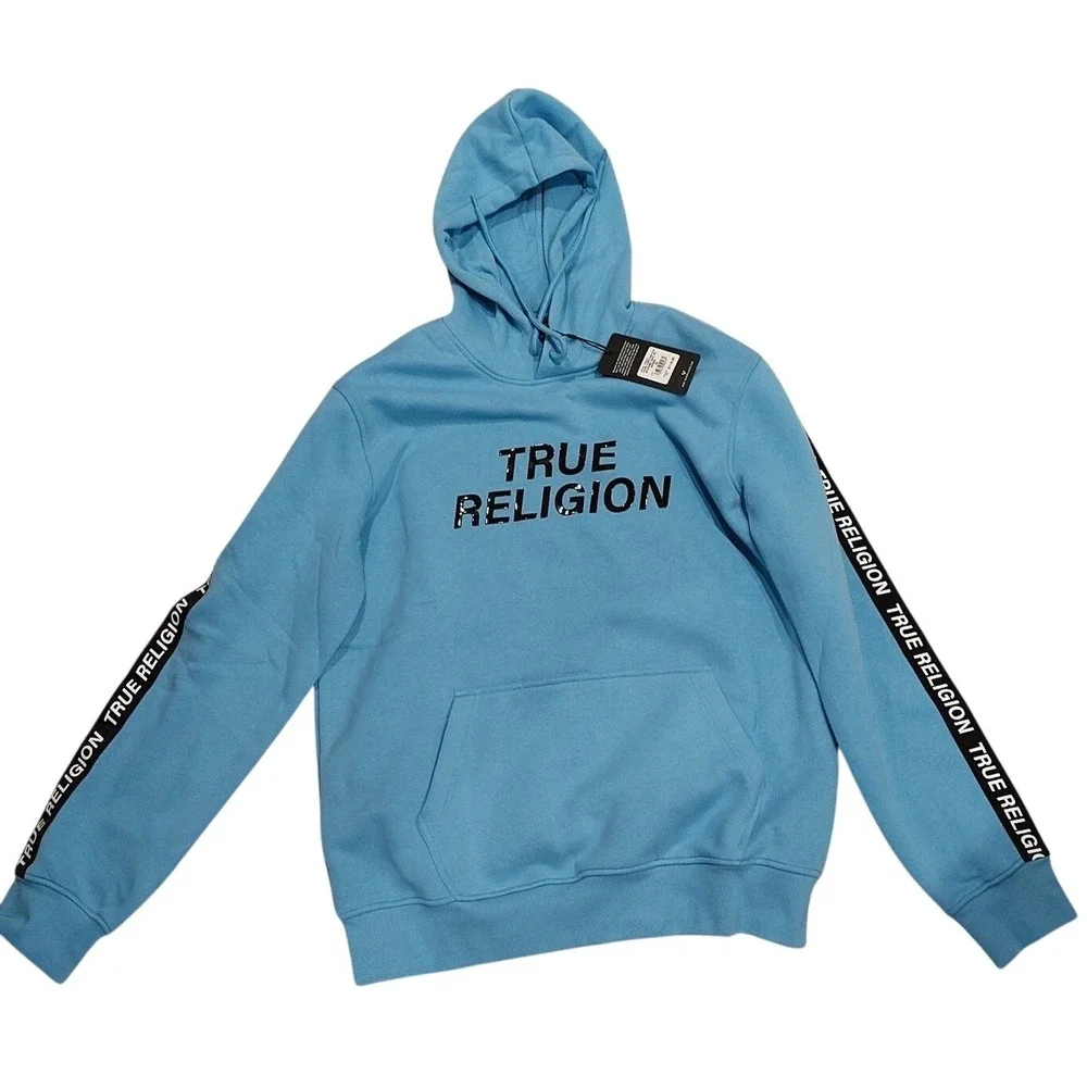 True‎ Religion Silicone Tape Hoodie Tape PO Cornflower Blue XL New w/ Tags